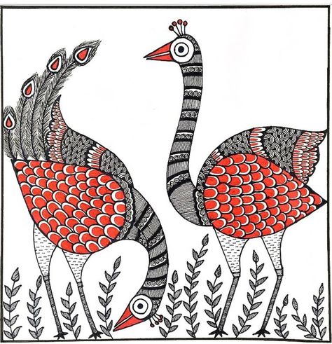 Gonda Art, Madhubani Peacock, Madhubani Border, Madhubani Paintings Peacock, Mithila Painting, Gond Painting, Madhubani Paintings, Rajasthani Art, Gold Art Painting