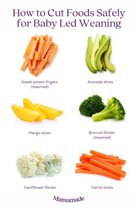 Image showcasing sweet potato fingers, avocado slices, mango slices, broccoli florets, cauliflower florets and carrot sticks. Grow With Jo Recipes, Easy Blw Meals 6 Month Old, 6 Month Old Baby Led Weaning, Meals For 7 Month Old Baby, 7 Month Old Food Ideas, Baby Led Weaning First Foods 6 Months, Baby Led Weaning 7 Months, Meat For Babies, 7 Month Old Baby Food