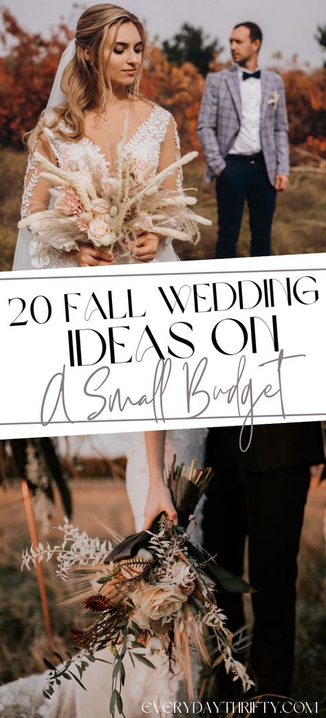 Fall Wedding Budget, Fall Home Wedding Ideas, Wedding Ideas On A Budget Fall, Fall Wedding On A Budget Diy, Cheap Fall Wedding Decor, Fall Wedding Ideas Diy, Fall Small Wedding Ideas, Rustic Wedding Ideas On A Budget, Wedding Ideas Boho Rustic