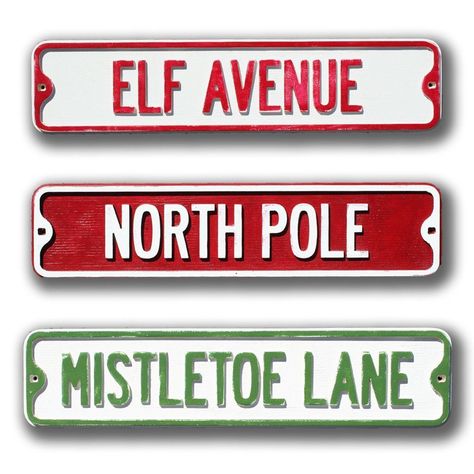 Vintage Christmas Sign, North Pole Sign, Christmas Street, Christmas Plaques, Christmas Photo Booth, Vintage Inspired Christmas, Dollhouse Christmas, Directional Signs, Elf On A Shelf