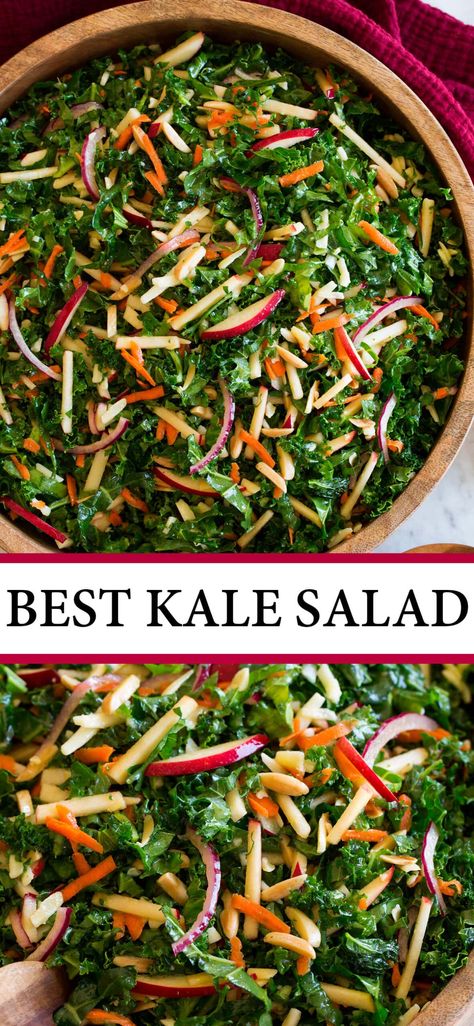 Hot Kale Salad Recipes, Kale Salad With Balsamic Vinaigrette, Toscano Kale Recipe, Delicious Kale Salad, Raw Vegetable Dishes, Dark Green Salad, Fresh Meal Prep Ideas, Pescatarian Vegetarian Recipes, Kale Recipes Healthy Clean Eating