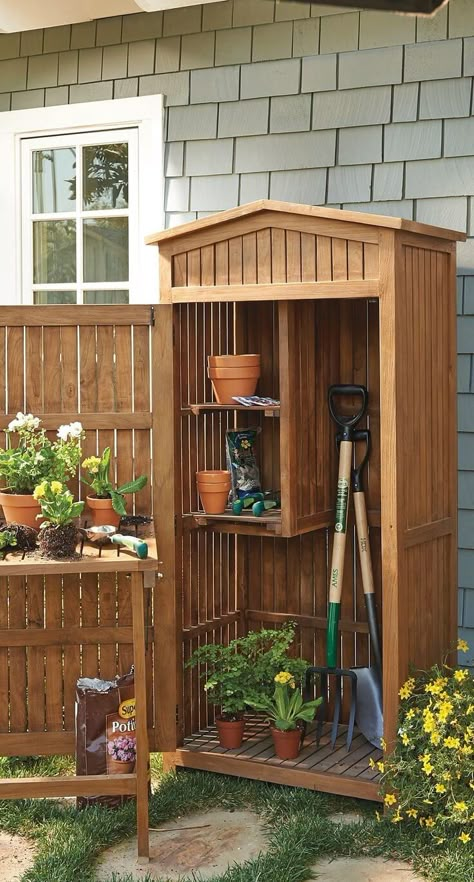 27 Best Small Storage Shed Projects (Ideas and Designs) for 2022 Small Garden Shed, Potting Benches, Storage Shed Plans, Tool Shed, Garden Tool Storage, Backyard Sheds, Backyard Shed, Potting Sheds, Plants And Gardening