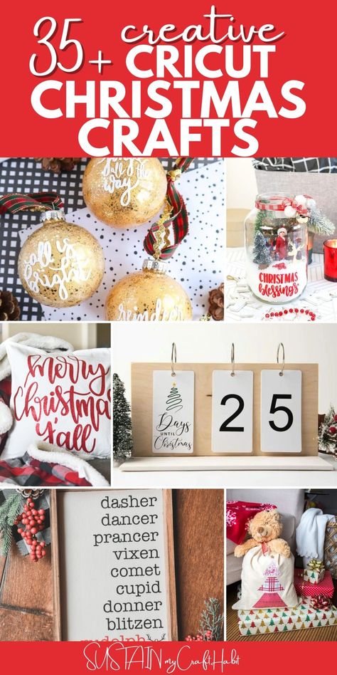 Christmas Decorations Using Cricut, Easy Christmas Crafts Cricut, Holiday Vinyl Projects, Christmas Craft With Cricut, Diy Circuit Christmas Gifts, Christmas Decor With Cricut, Homemade Cricut Christmas Gifts, Christmas Crafts Cricut Gift Ideas, Cruit Maker Projects