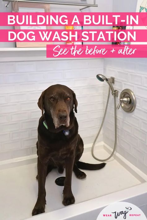 Built In Home Dog Wash Renovation Reveal | Wear Wag Repeat Home Dog Washing Station, Home Dog Wash, Dog Wash Station, Dog Bathing Station, Dog Tub, Diy Dog Wash, Dog Bath Tub, Dogs At Home, Pet Washing Station