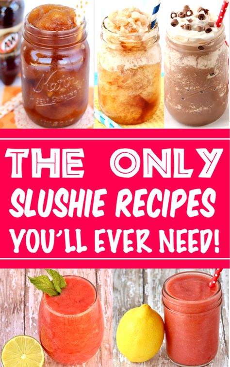 Slushies Icy Recipes, Easy Frozen Drinks, Blended Ice Drinks, Frozen Slush Recipes, Summer Slushies, Slush Recipes Non Alcohol, Slushie Recipes, Ice Blended Drinks, Alcoholic Slushy Drinks Recipes