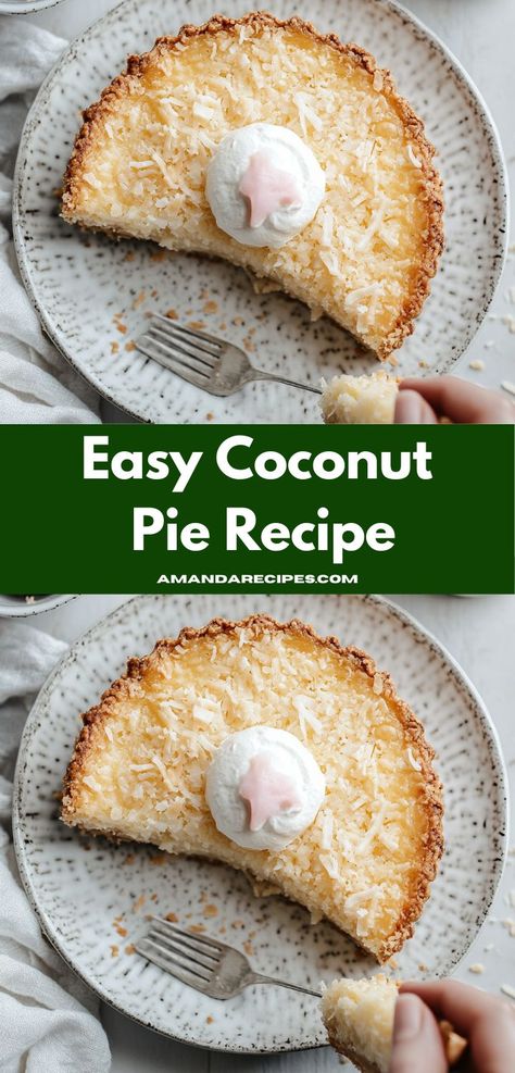 Looking for a delightful dessert that’s easy to make? This Easy Coconut Pie Recipe is a flavorful treat that combines creamy coconut and a buttery crust, perfect for family gatherings or casual weeknight desserts. Easy Coconut Pie, Assorted Cheesecake, Dessert Ideas Simple, Unique Recipes Desserts, Coconut Pie Recipe, Tropical Desserts, Rich Cheesecake, Tasty Cookies, Coconut Custard Pie