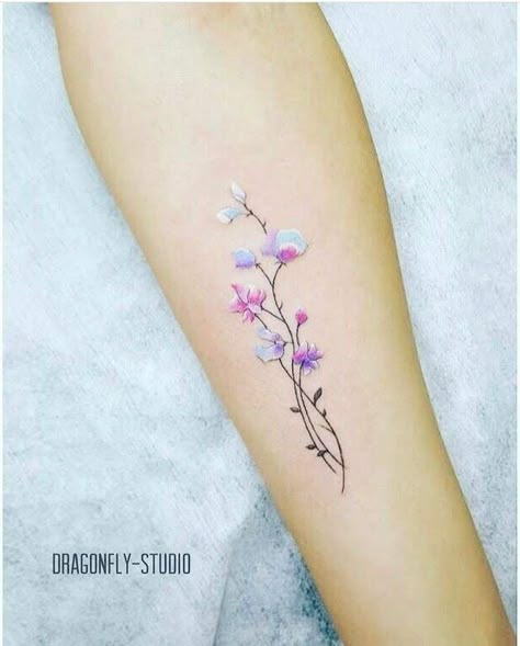 Micro Watercolor Tattoo, Watercolour Flowers Tattoo, Watercolour Tattoo Flower, Watercolour Flower Tattoo, Yellow Flower Tattoos, Small Flower Tattoo, Purple Flower Tattoos, Violet Flower Tattoos, Small Watercolor Tattoo