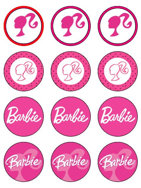 Barbie Round Cupcake Topper Cupcakes Logo, Barbie Party Supplies, Barbie Cupcakes, I'm A Barbie Girl, Pink Cake Toppers, Barbie Silhouette, Edible Image Cake Topper, Barbie Theme Party, Free Barbie