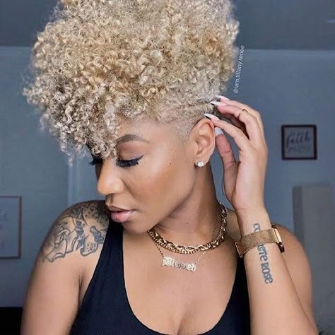 Want to Get a Tapered Cut? Everything You Should Know | NaturallyCurly.com Women's Undercut Hairstyles Short, Twa Crochet Hairstyles, Haircut Natural Hair Black Women, Thick Curly Pixie Haircut, Tapered Cut Natural Hair, Curly Mohawk Hairstyles, Natural Hair Haircuts, Natural Haircuts, Blonde Natural Hair