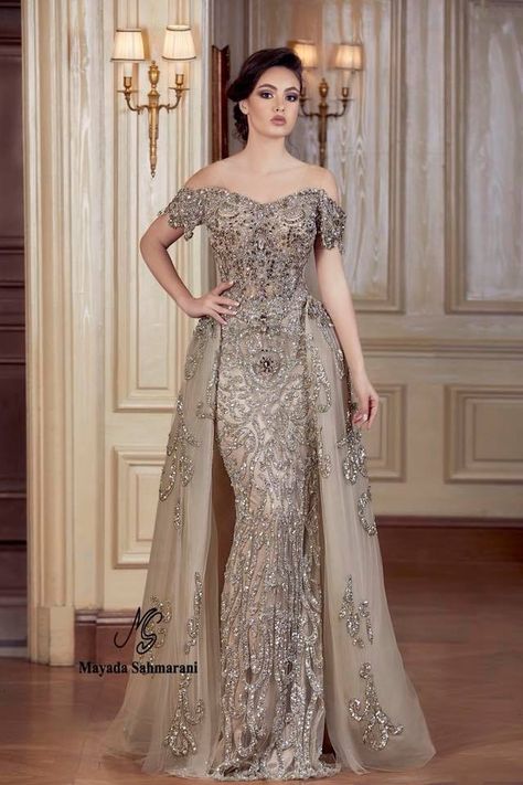 Nude Long Dresses, Evening Gown Plus Size, Fish Cut Gown, Elven Dress, Beaded Work, Evening Gowns With Sleeves, Classy Gowns, Mother Of The Bride Dresses Long, Look Formal