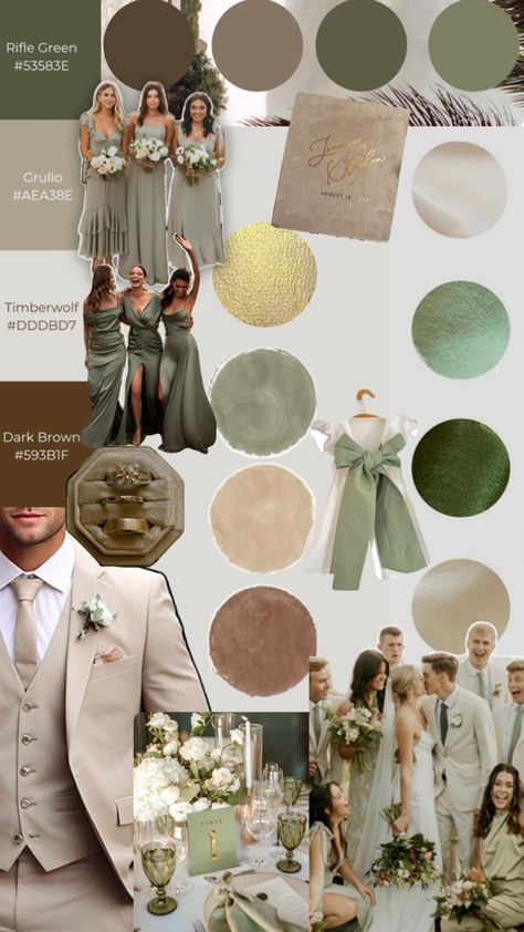 Champagne Wedding Colors Scheme, Wedding Color Schemes Green, Green Brown Wedding, August Wedding Colors, Brown Wedding Themes, Green Gold Weddings, Champagne Wedding Colors, Wedding Theme Color Schemes, Winter Wedding Color Palette