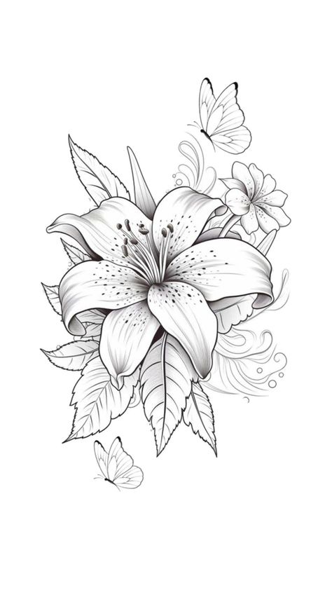 Lily Tattoo Design, Lily Flower Tattoos, Flower Tattoo Ideas, Neck Tattoos Women, Writing Tattoos, Tattoos For Black Skin, Flower Tattoo Sleeve, Lily Tattoo, Butterfly Tattoo Designs