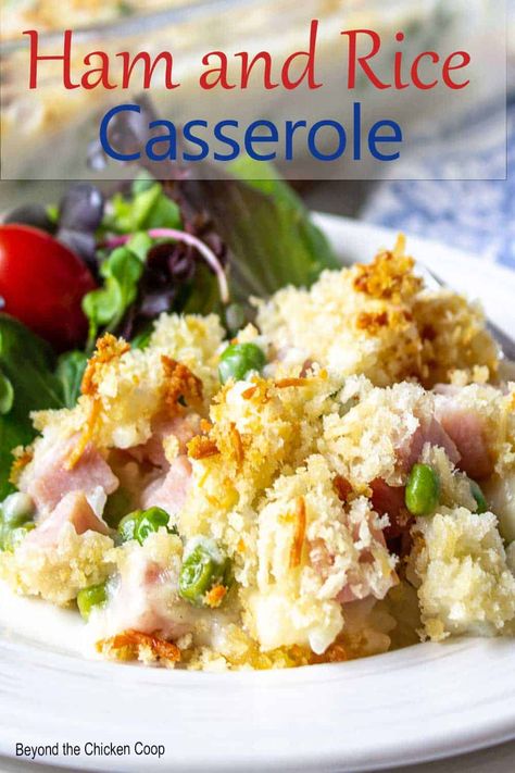 Delicious casserole made with leftover ham, rice and peas. This is a tasty dish that's easy to make ahead of time and baked before dinnertime. Ham Chunks Recipes, Ham And Rice Recipes, Ham And Rice, Ham Dinners, Ham And Rice Casserole, Ham And Peas, Stuffed Recipes, Ham Casserole Recipes, Ham Dishes