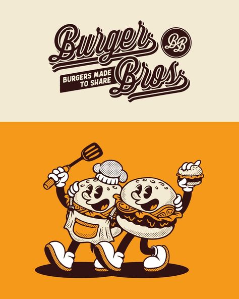 BURGER BROS ⭐ Design For Sale! 💬 Text and Color can be changed 📝 Exclusive License Artwork & Copyrights 🌐 🌐 Shop Now and Get 25% DISCOUNT COUPON: http://mascotretro.com #designcollections2024 #youaretypography #distressedunrest #rubberhose #rubberhosecharacter #illustration #cartoonmascot #retromascot #retromascotillustration #clothingbrand #tshirtdesign #merchandise #retrodesign #clothing #tee #designforsale #mascotdesign #retromascotcharacter #merchdesign #burger #hamburger #fastfood #fo... Burger Bros, Logo Mascot, Mascot Design, Discount Coupon, Retro Design, Clothing Brand, Tshirt Designs, Shop Now, ? Logo