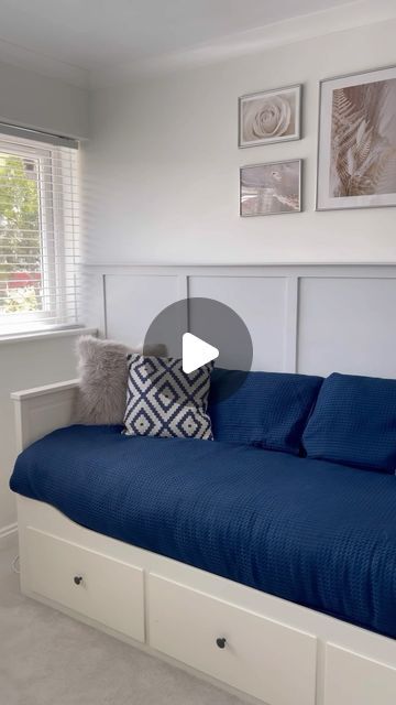 Zee's Home on Instagram: "The Guest Room 🛏️

I’m still loving the guest room makeover! The @ikeauk Hemnes Daybed is still my favourite purchases 
#ZeesHome 💙

#ikea #daybed #guestroom #guestroominterior #sparebedroom #panelling #duluxpaint" Daybed Styling, Daybed Styling Ideas, Ikea Hemnes Daybed, Hemnes Daybed, Ikea Daybed, Guest Room Makeover, Dulux Paint, Ikea Hemnes, Spare Bedroom