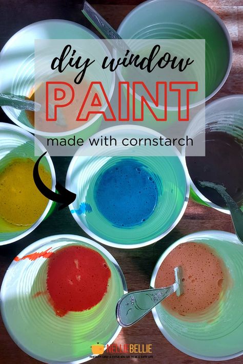 Homemade Window Paint, Washable Paint On Windows, Washable Window Paint Diy, Diy Window Frost, Diy Window Paint Washable, How To Paint Windows For Christmas, Cornstarch Crafts, Hand Painted Windows Diy, How To Paint Windows Art