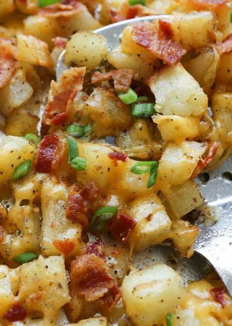 Crispy Cheese and Bacon Potatoes - breakfast, lunch, or dinner, these are always a hit! Bacon Potatoes, Bacon Potato, Crispy Cheese, Potato Dishes, Corned Beef, Side Recipes, St Pattys Day, St Pattys, Vegetable Side Dishes