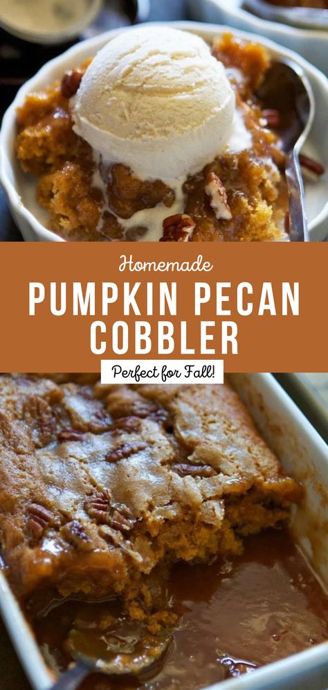 Pecan Cobbler Recipe, Pumpkin Pecan Cobbler, Pecan Cobbler, Pumpkin Recipes Dessert, Cobbler Recipe, Everything Pumpkin, Fall Foods, Pumpkin Everything, Pumpkin Pecan