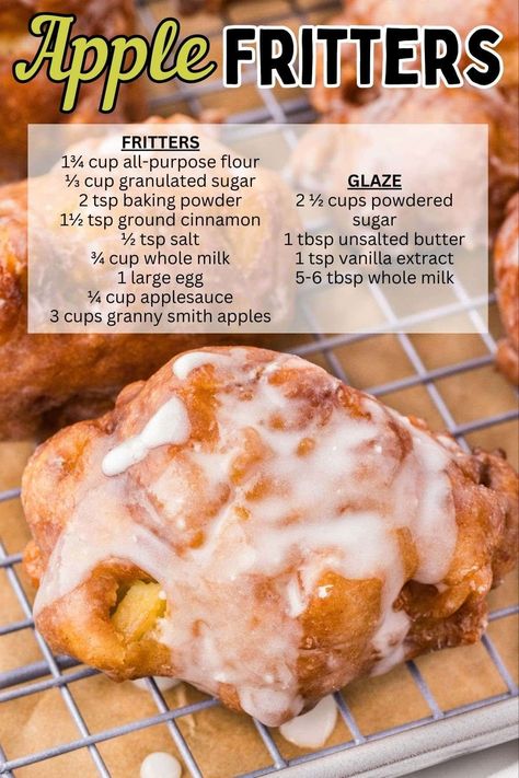 Homemade Apple Fritters are filled with fresh apples and the warm flavors of fall. These crispy, deep-fried donuts, dipped in a sweet glaze, are drool-worthy! Whip up a batch of these easy apple fritters in under 20 minutes. #applefritters #apple #falldessert Fall Tea Party Desserts, Apple Fritter Donuts Recipe, Apple Fritters Recipe Easy Fried, Apple Fritter Bread Recipe Easy, Baked Apple Fritters Recipe Easy, Apple Fritters Recipe Easy, Homemade Fritters, Deep Fried Donut Recipe, Baked Apple Fritters Recipe