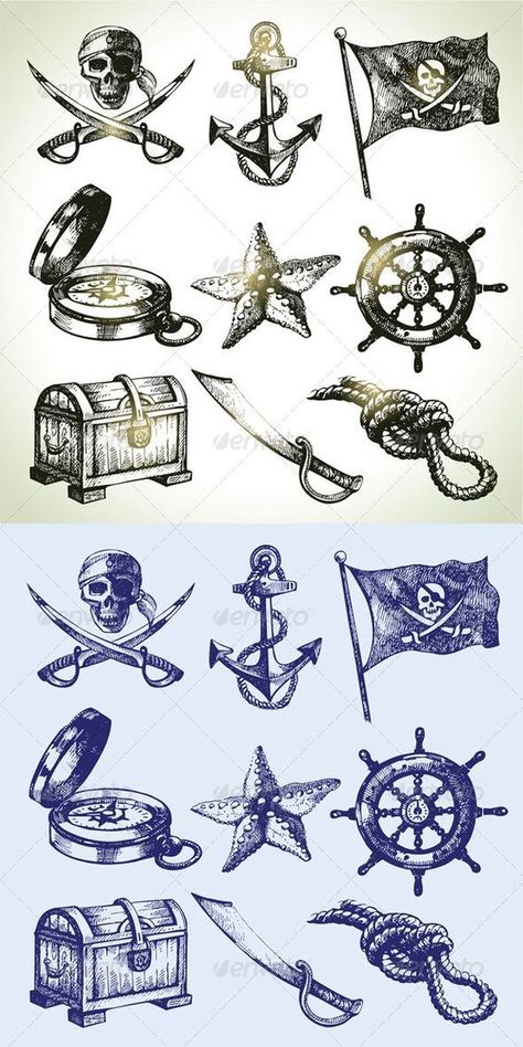 Pirate Symbols, Watch Sketch, Pirate Tattoo, Tattoo Zeichnungen, Anchor Tattoos, Nautical Tattoo, Pirate Art, Nautical Design, Pirate Theme