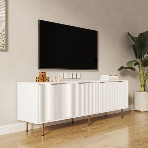 Tv Console White, 80 Inch Tv, White Tv Cabinet, White Tv Stand, Tv Stand Brown, Modern Tv Cabinet, White Tv, Brown Bedroom, Modern Tv Stand