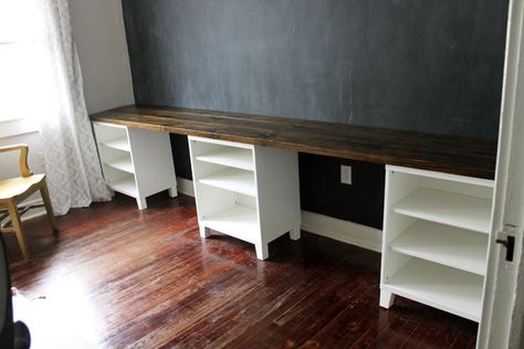 DIY 12-Foot Long Double Desk - Caitlin Wallace-Rowland Art & Design Homework Room, Double Desk, Homework Station, Desk Diy, Homeschool Room, Desk Areas, Bedroom Desk, Office Crafts, School Room