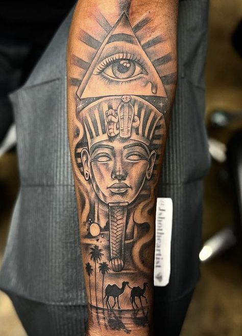 Egypt Tattoos For Guys, Spiritual Egyptian Tattoos, Egyptian Tattoo Designs Men Sleeve, Egyptian Tattoo Upper Arm, Egyptian Bicep Tattoo Men, Spiritual Tattoos For Men Sleeve, Egyptian Tatoos Men, Ancient God Tattoo, Egyptian Forearm Tattoo Men