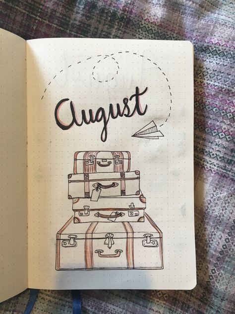 Travel themed title page 🧡 #bujo #bujoideas #bulletjournalideas #bulletjournals #august2019 #suitcase #travel Travel Journal Page Ideas, Travel Bujo Theme, Bujo Title Page, Travel Scrapbook Front Cover, Travel Journal Title Page, Places Ive Been Bullet Journal, Bullet Journal Tour, Title Page Ideas, Travel Bujo