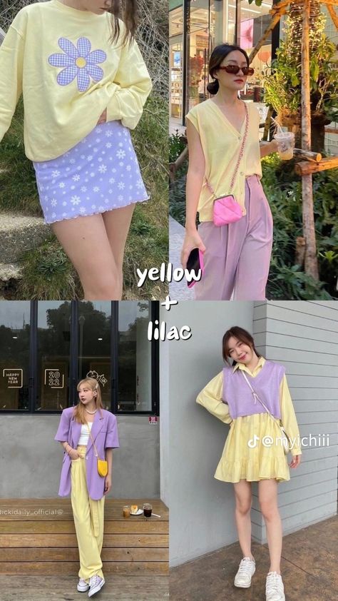 Mix And Match Colors Outfits, Contrast Outfit, Yellow Color Combinations, Match Outfits, Mix Match Outfits, Colour Combinations Fashion, Color Combos Outfit, Color Combinations For Clothes, Clothes Korean Style