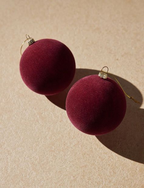 Velvet Ball Ornaments (Set of 2) | Lulu and Georgia Diy Baubles, Velvet Ornaments, Moody Christmas, Christmas Mood Board, Disc Interiors, Cody Foster, Red Christmas Decor, Outdoor Dinnerware, Bauble Ornaments