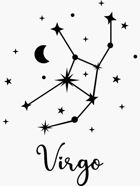 Virgo Star Constellation Tattoo Hand, Virgo Constellation Tattoo Designs, Virgo Drawing, Virgo Stars, Sticker Cutouts, Zodiac Constellation Tattoo, Virgo Star Constellation, Virgo Design, Zodiac Signs Colors