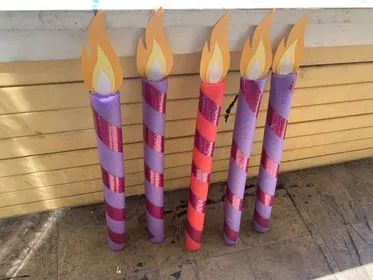 Giant Yard Birthday Candles — CraftBits.com Pool Noodle Birthday Candles, Yard Signs Diy, Giant Candle, Pool Noodle Candles, Office Birthday Decorations, Birthday Candles Diy, Outdoor Birthday Decorations, Christmas Gnome Wreath, Giant Candles