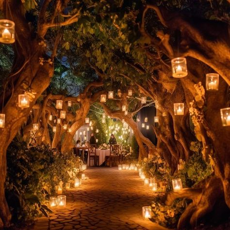 Forest Wedding Theme, Enchanted Forest Wedding Theme, Outdoor Tree Lighting, Forest Theme Wedding, Enchanted Forest Wedding, Outdoor Trees, Dream Wedding Venues, Wedding Lanterns, Fairy Wedding