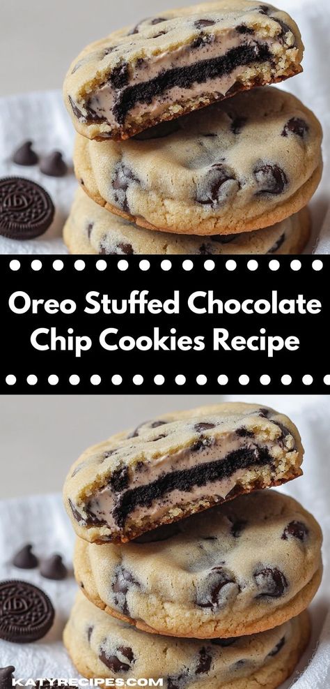 Looking for a dessert that stands out? These Oreo Stuffed Chocolate Chip Cookies are a unique sweet treat that blends flavors seamlessly. Perfect for holidays or casual get-togethers, they’re sure to delight everyone! Stuffed Chocolate Chip Cookies, Oreo Stuffed Chocolate Chip Cookies, Cute Food Ideas, Cookies Stuffed, 12 Tomatoes Recipes, Tomatoes Recipes, Classic Cookies Recipes, Oreo Chocolate, Soft Chocolate Chip Cookies