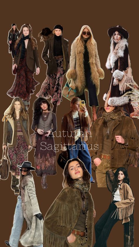 Autumn Sagittarius outfits Sagittarius Lookbook, Sagittarius Fashion Style, Sagittarius In Venus Style, Sagittarius Fashion Aesthetic, Sagittarius Rising Outfit, Saggitarius Venus Outfits, Sagittarius Outfits Aesthetic, Sagittarius Rising Style, Sagittarius Aesthetic Outfit