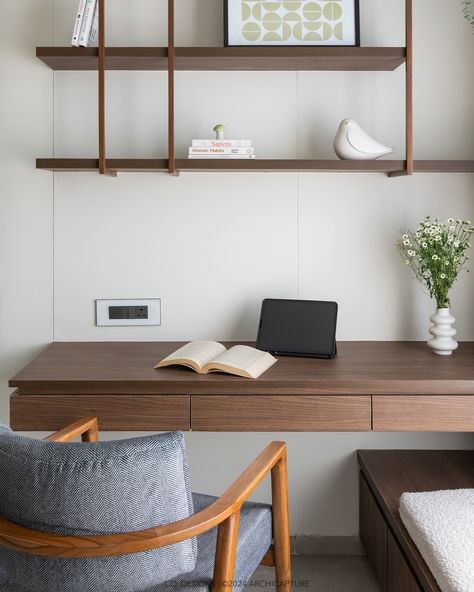 | Emerald retreat | Home office | When your home office doubles as a serene escape, work becomes a pleasure. �🌅💻 #codesigns#EmeraldRetreat #HomeOfficeDesign #InteriorDesignExcellence Photography by: @archi.capture_ Bedroom Work Table, Double Desk Bedroom, Study Table In Room, Wire Covering Ideas, Study Table In Bedroom Ideas, Study Area In Bedroom, Working Table In Bedroom, Bedroom With Study Area, Study Unit Designs In Bedroom