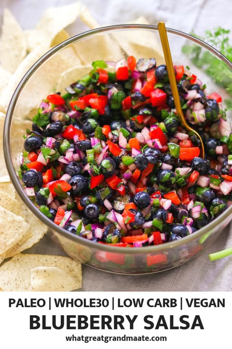 Blueberry Salsa, Healthy Summer Recipes, Low Carb Vegan, Fruit Salads, Salsa Recipe, Dip Recipe, Whole 30 Recipes, Fruit Recipes, Keto Dessert