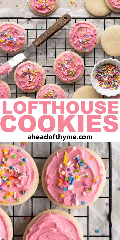 Grocery Store Sugar Cookie Recipe, Loft House Sugar Cookies Recipe, Frosted Cookie Recipes, Loft House Cookies Recipe, Loft House Cookies, Lofthouse Sugar Cookies Recipe, Sweet Buttercream Frosting, Sugar Cookie Frosting Recipe, Soft Frosted Sugar Cookies