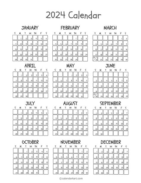 2024 Yearly Calendar, 2024 Calendar Printable Free, Year At A Glance Calendar, Aesthetic Scrapbook, Monthly Printable, At A Glance Calendar, Monthly Planner Template, Year At A Glance, Today Calendar