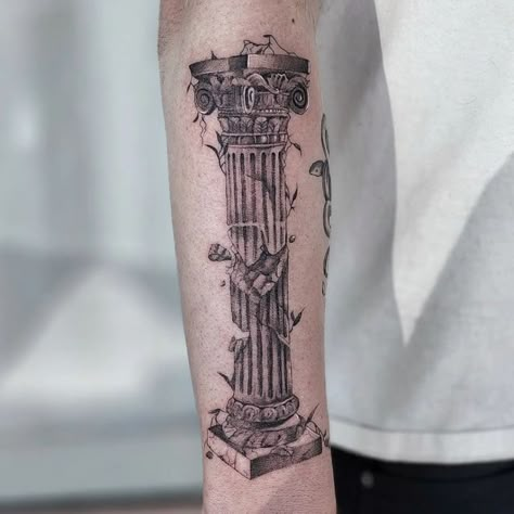 Roman Temple Tattoo, Roman Collums Tattoo, Corinthian Tattoo, Greek Collums Tattoo, Greek Tattoo Fillers, Greek Scale Tattoo, Greek Pillar Tattoo Design, Greek Pantheon Tattoo, Greek Parthenon Tattoo