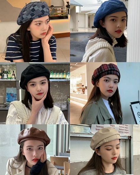 Breton Hat Outfit Korean, French Hat Outfit, Preppy Accessories, French Hat, Coquette Core, Idol Fashion, Outfit Korean, Berets Cap, Fotos Aesthetic