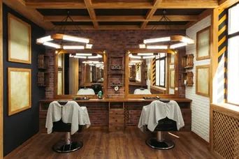 Small Barbershop Design, Small Barbershop, Barber Shop Equipment, Modern Barber Shop, Architecture Art Nouveau, Barber Shop Interior, Barbershop Design, Barber Shop Decor, Distressed Walls