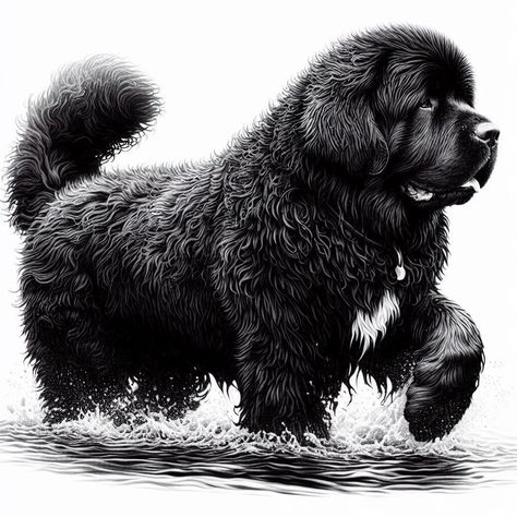 Newfoundland Dog Art, Newfoundland Dog Tattoo, Dog Tongue, Newfie Dog, Cover Up Tattoos For Women, Backyard View, Newfoundland Dogs, Therapy Dog, Animal Portraits Art