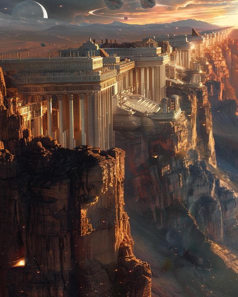 Home of the argonauts. Future city inspired by Ancient Greece. #ancientarchitecture #ancient #ancientgreece #pillars #ancientworld #scifiart #futurecity #futurecities #scifi #futureart #epicfantasy #epic #fantasyartwork #fantasy #midjourney #ai #digitalart Ancient Greece Fantasy Art, Greek Inspired Fantasy City, Futuristic Ancient Greece, Greek Fantasy Art, Ancient Greece Aesthetic, Ancient Greek City, Heaven Art, Fantasy Props, Celestial Art