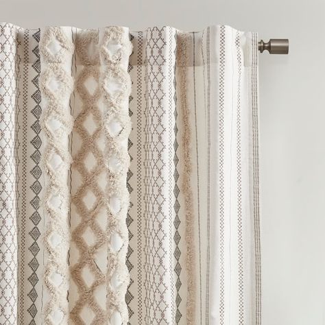 INK+IVY Imani Cotton Printed Curtain Panel with Chenille Stripe and Lining - On Sale - Bed Bath & Beyond - 33448251 Rideaux Boho, Modern Drape, Farmhouse Curtains, Boho Curtains, Modern Curtains, Cotton Curtains, Lined Curtains, Curtains Living, Curtain Designs