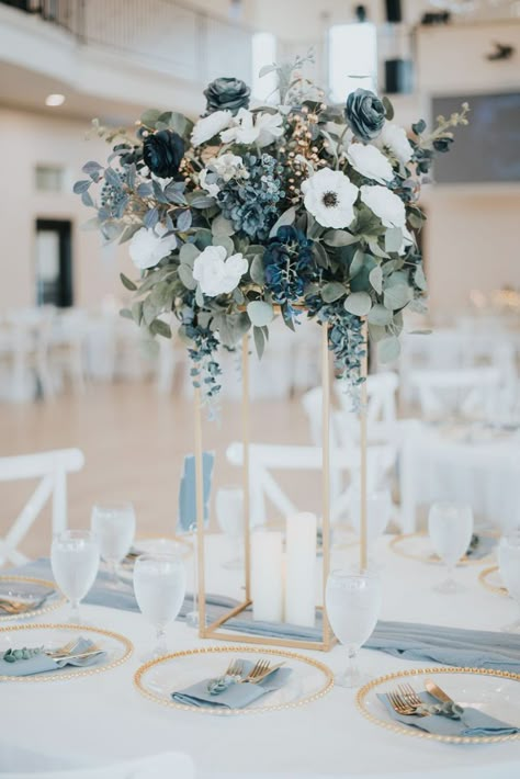 Blue Wedding Theme Centerpieces, Shades Of Blue Wedding, Classic Blue Wedding, Blue Wedding Receptions, Baby Blue Weddings, Blue Wedding Centerpieces, Blue Winter Wedding, Elegant Wedding Themes, Blue Wedding Decorations