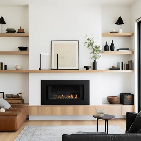 20 Fireplace With Built Ins on Both Sides Ideas to Make the Most of Your Living Space - HearthandPetals Madrid Living, Fireplace With Built Ins, Bungalow Extension, Minimalist Fireplace, Inset Fireplace, Built In Shelves Living Room, Living Room Built Ins, Fireplace Shelves, Fireplace Built Ins