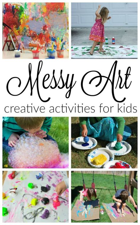 10 awesomely messy art activities for kids! These process art activities are great for preschoolers. Messy Art Activities, Messy Monday, Preschool Homeschooling, Messy Play Activities, Sensory Play Toddlers, Learning Preschool, Dance Painting, Camping Activities For Kids, Preschool Art Projects