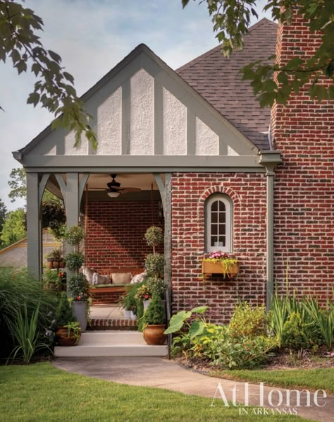 English Tudor Homes Exterior, Tudor Cottage Exterior, Brick Tudor Cottage, Red Brick Tudor, Brick Cottage Exterior, Tudor Exterior Paint, Cottage Exterior Paint, Cottage Exterior Design, Modern Cottage Exterior