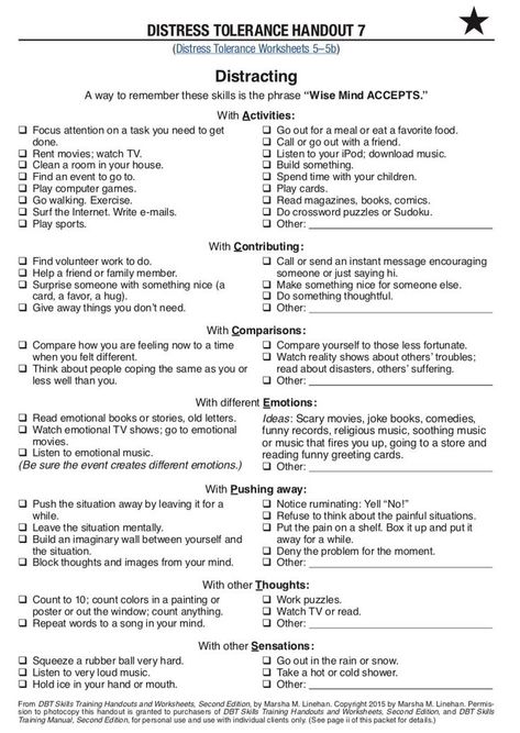 Dbt Skills Worksheets, Distress Tolerance Worksheets, Dbt Activities, Dbt Therapy, Counseling Worksheets, Emotion Regulation, Distress Tolerance, Dbt Skills, Clinical Social Work